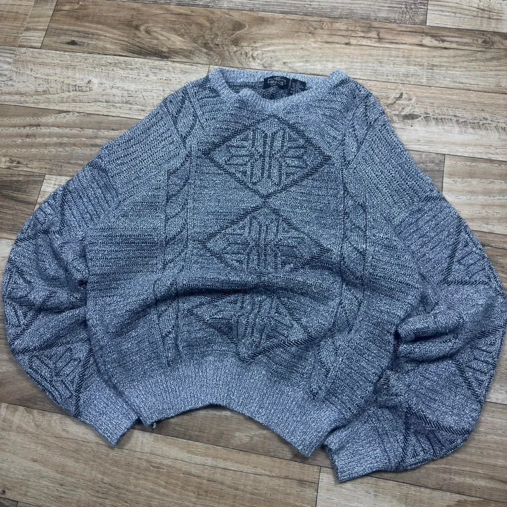 Vintage 90s Kenny Rogers Collection Wool Blend Textured Knit Sweater Gray L